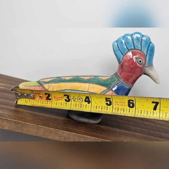 Vintage South Africa Colorful Hoopoe Bird Raku Pottery Statue Figurine Signed - Picture 8 of 10